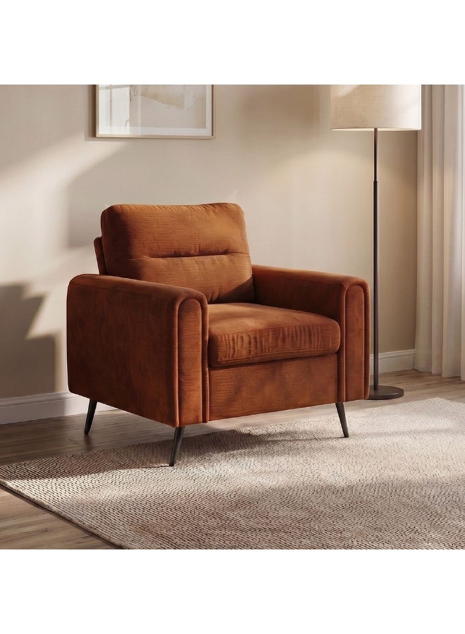 Arjun 1 Seater Fabric Sofa | Armchair | Modern Design Single Seater Accent Chair | Comfortable Living Room Furniture L89.5xW81xH90cm - Rust