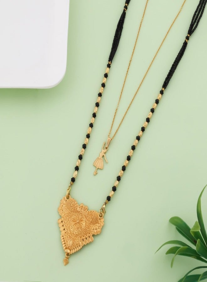 MALKYN Women's Gold Plated Intricate Motif Mangalsutra with Colorful Enamel Accents and Ballerina Pendant Layered Necklace Set, Traditional Black Beads Indian Jewelry-MD-118 - Image 2