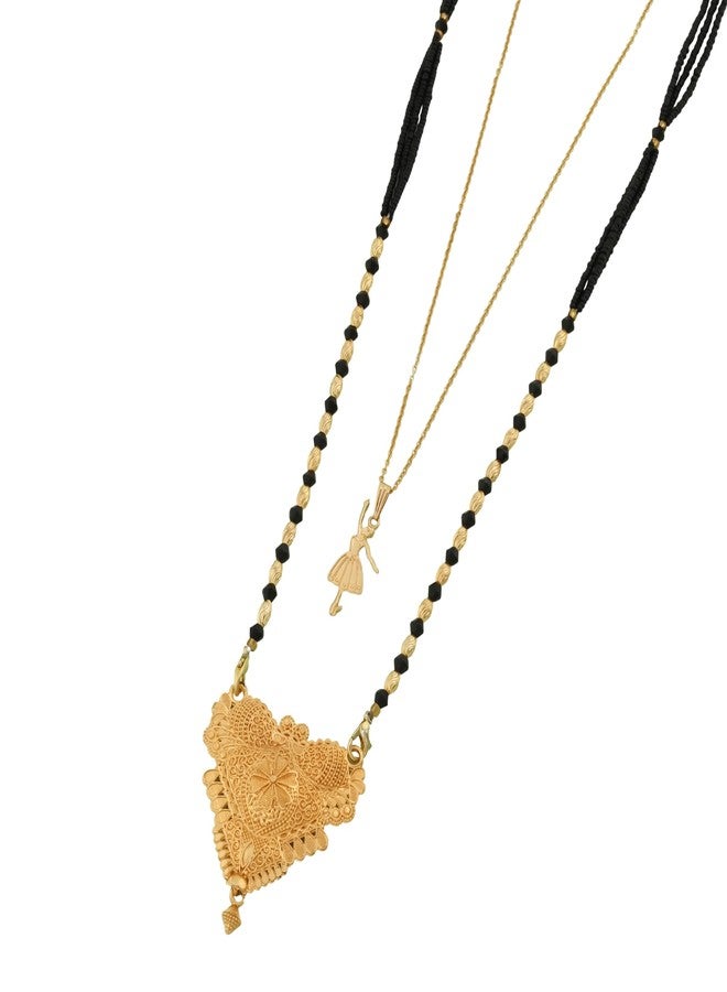 MALKYN Women's Gold Plated Intricate Motif Mangalsutra with Colorful Enamel Accents and Ballerina Pendant Layered Necklace Set, Traditional Black Beads Indian Jewelry-MD-118 - Image 1