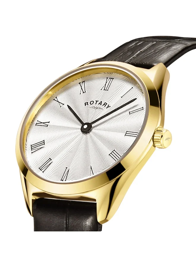 ROTARY Rotary Ladie's Ultra Slim Gold Plated Stainless Steel Black Leather Strap Watch - LS08013/01