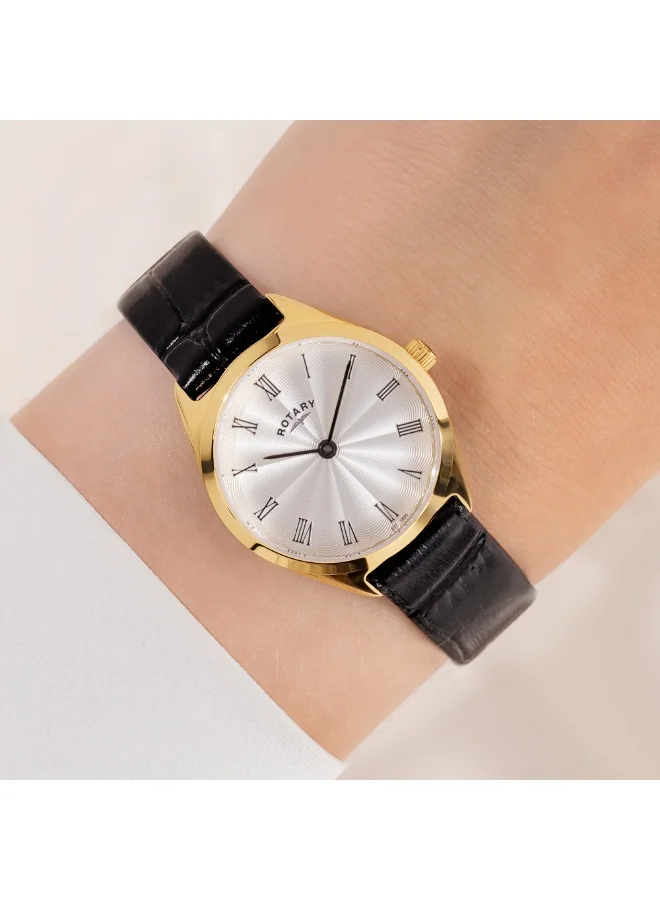 Rotary  Rotary Ladie's Ultra Slim Gold Plated Stainless Steel Black Leather Strap Watch - LS08013/01 for Women | Best Price UAE