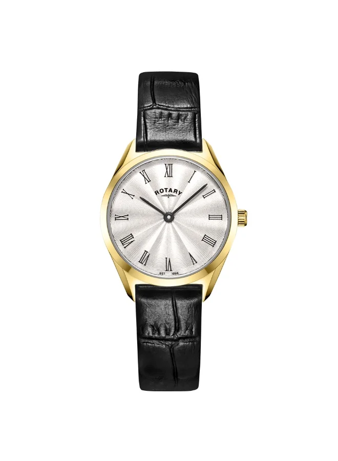 ROTARY Rotary Ladie's Ultra Slim Gold Plated Stainless Steel Black Leather Strap Watch - LS08013/01