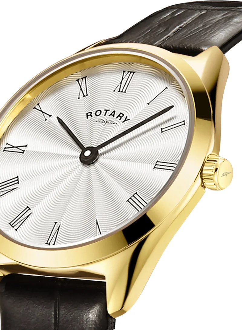 Rotary Women's Ultra Slim Analogue Watch, 27 mm, Silver Dial, Black Leather Strap