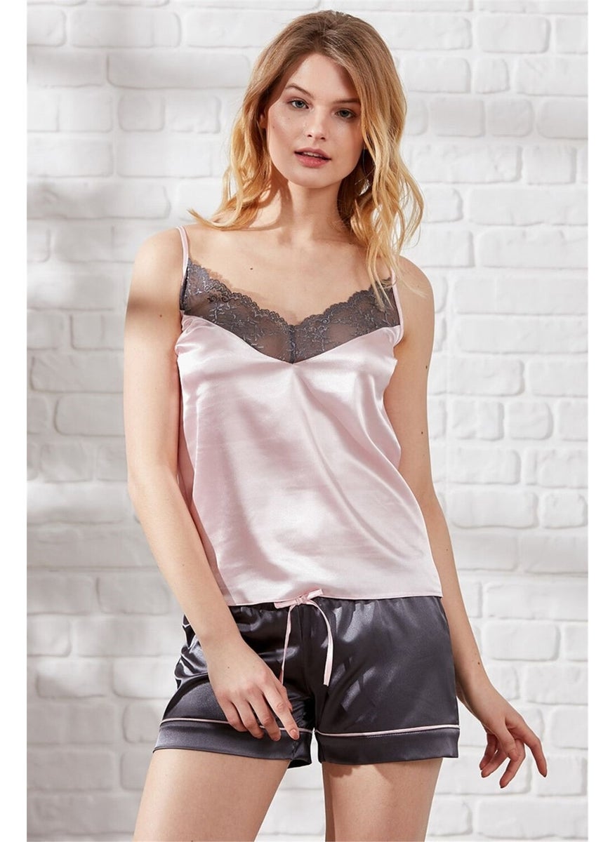 Magic Form 17236 Women's Anthracite Satin Lace Shorts Set  - Image 3