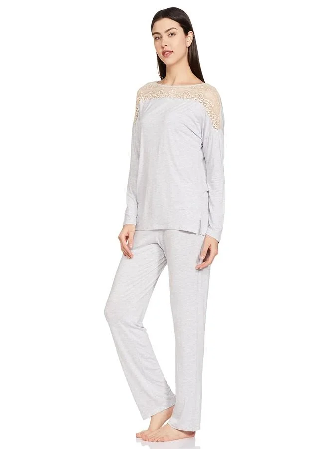 ترايامف Triumph Women's Amourette PK LSL 01 X Relaxed Pajama Set (H000135_Medium Grey Melange_L)