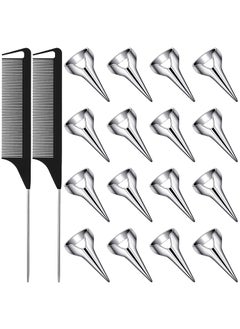 Patelai 18 Pcs Hair Parting Tools Hair Parting Rings and Pinky Selecting Tools Retro Nail Finger with Steel Comb Pointed Styling Combs for Hair Braiding Curling Hair Extension Halloween Cosplay 