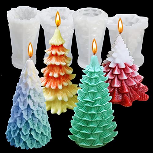 Wehous 4PCS Christmas Tree Silicone Mold, 3D Candle Molds for Candle Making, Tree Shaped Silicone Epoxy Resin Mold, Ornament Mould for DIY Wax Candle Soap Art Craft Cake Chocolate Home Decor - Image 1
