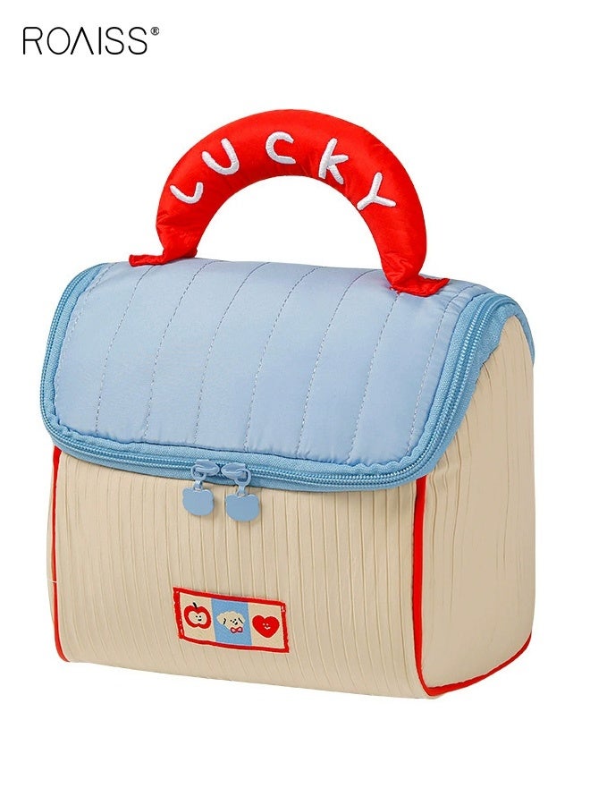 roaiss Cute Little House Toiletry Bag for Women Large Capacity Zippered Cosmetic Bag for Travel Breathable Ultra-Lightweight Skincare Bag, Portable Handle and Storage Bag - Image 1