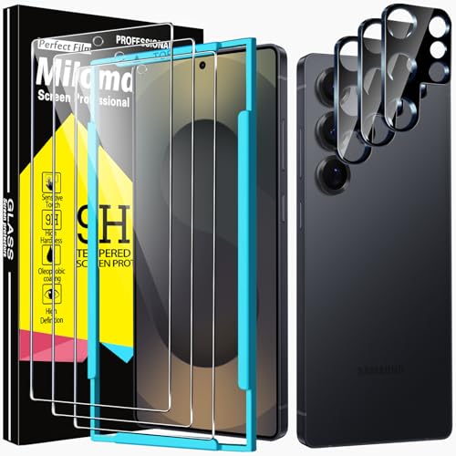 Milomdoi 3 Pack Screen Protector for Samsung Galaxy S25 Ultra with 3 Pack Camera Lens Protector,Ultra 9H Tempered Glass Accessories,[Support Fingerprint Unlock] Easy Installation,Case Friendly - Image 1