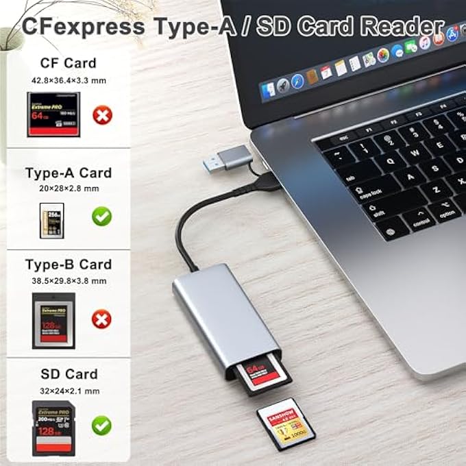 rayihni قارئ بطاقة الذاكرة CFEXPRESS TYPE A و SD مزدوج الفتحة مع سرعة نقل 3.2 USB GEN 2 (10GBPS) ، محول CFEXPRESS TYPE A/SD 2 في 1 USB-C & USB-A - Image 2