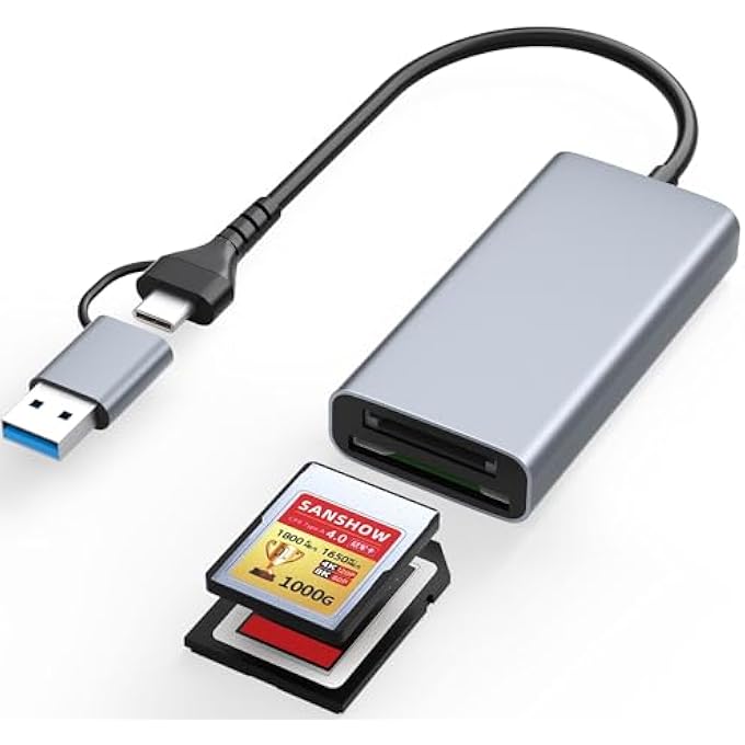 rayihni قارئ بطاقة الذاكرة CFEXPRESS TYPE A و SD مزدوج الفتحة مع سرعة نقل 3.2 USB GEN 2 (10GBPS) ، محول CFEXPRESS TYPE A/SD 2 في 1 USB-C & USB-A - Image 1