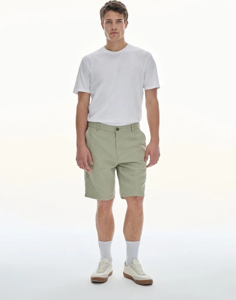 Men's Linen Look Regular Midi Green Shorts