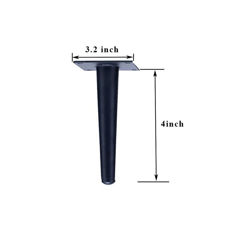 Alxeh Straight Furniture Table Legs 4 Inch, Round Tapered Metal Furniture Legs Black, Modern Dresser Cabinet Sofa Support Feet Replacement, Set Of 4 - Image 2