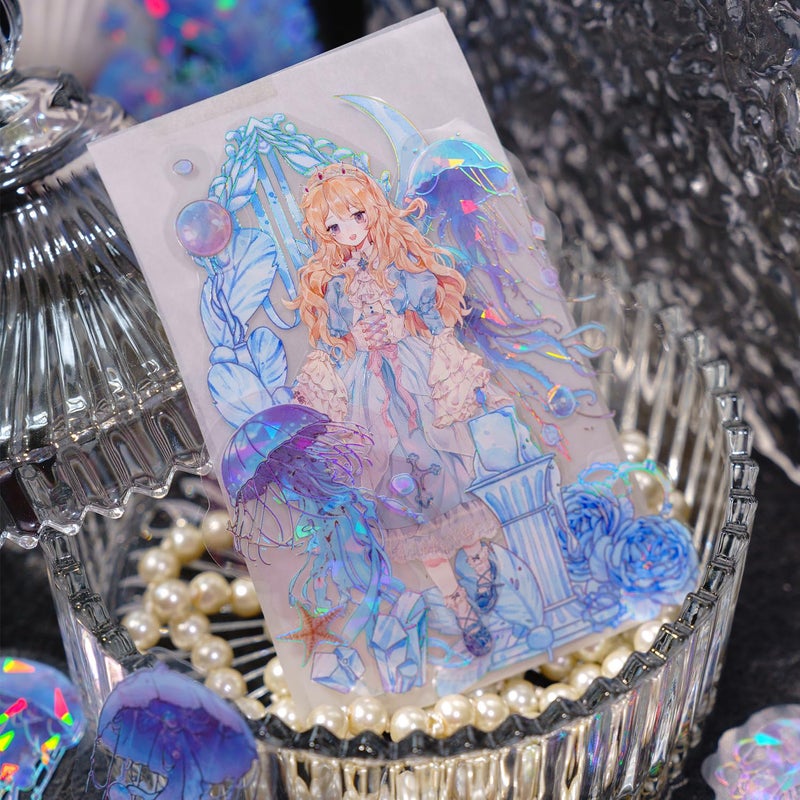 YOKSAS 120 Pcs Holographic Glitter Jellyfish Ocean Life Stickers - Transparent Sea Marine Animal Stickers for Junk Journal,Scrapbooking Supplies - Image 5