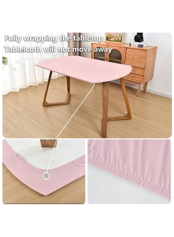 Amonsa Oval Fitted Tablecloth with Elastic Edge:Not Vinyl Tight Stretchy Fabric Table Cover Washable Anti-Wrinkle Table Cloth for Outdoor Party Table Protector Pink 48×68 Inch - Image 2
