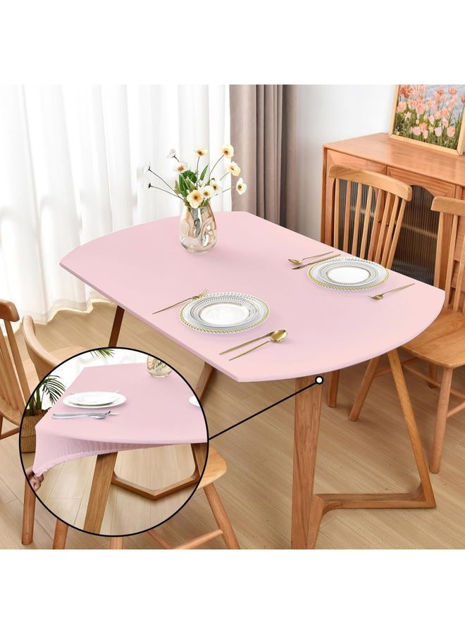 Amonsa Oval Fitted Tablecloth with Elastic Edge:Not Vinyl Tight Stretchy Fabric Table Cover Washable Anti-Wrinkle Table Cloth for Outdoor Party Table Protector Pink 48×68 Inch - Image 1
