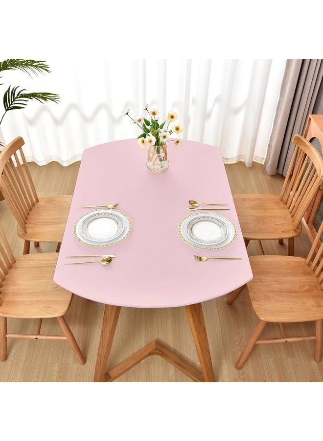 Amonsa Oval Fitted Tablecloth with Elastic Edge:Not Vinyl Tight Stretchy Fabric Table Cover Washable Anti-Wrinkle Table Cloth for Outdoor Party Table Protector Pink 48×68 Inch - Image 5