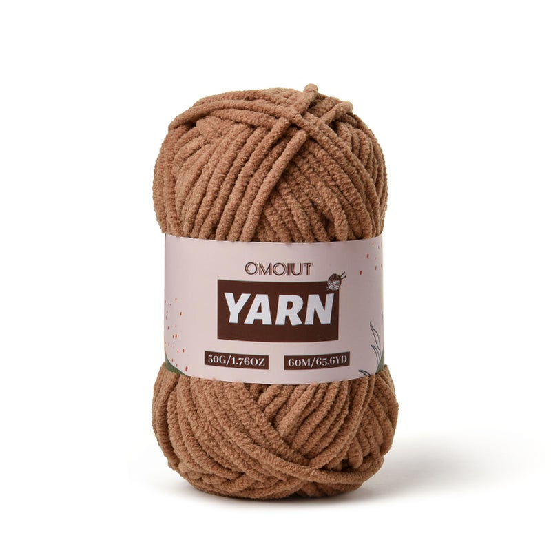 OMoiut Plush Chenille Chunky Crochet Yarn - Baby Yarn for Crocheting Soft - Velvet Yarns Knitting for Blankets Crafts - Fluffy Amigurumi Yarns 50g / 65.6yd (Light Coffee) - Image 1