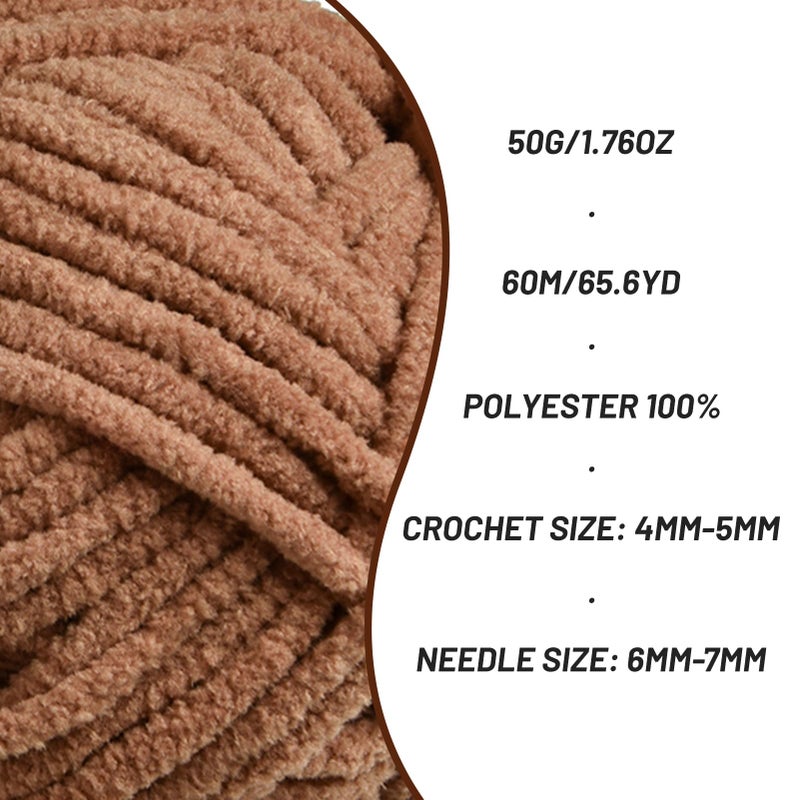 OMoiut Plush Chenille Chunky Crochet Yarn - Baby Yarn for Crocheting Soft - Velvet Yarns Knitting for Blankets Crafts - Fluffy Amigurumi Yarns 50g / 65.6yd (Light Coffee) - Image 2