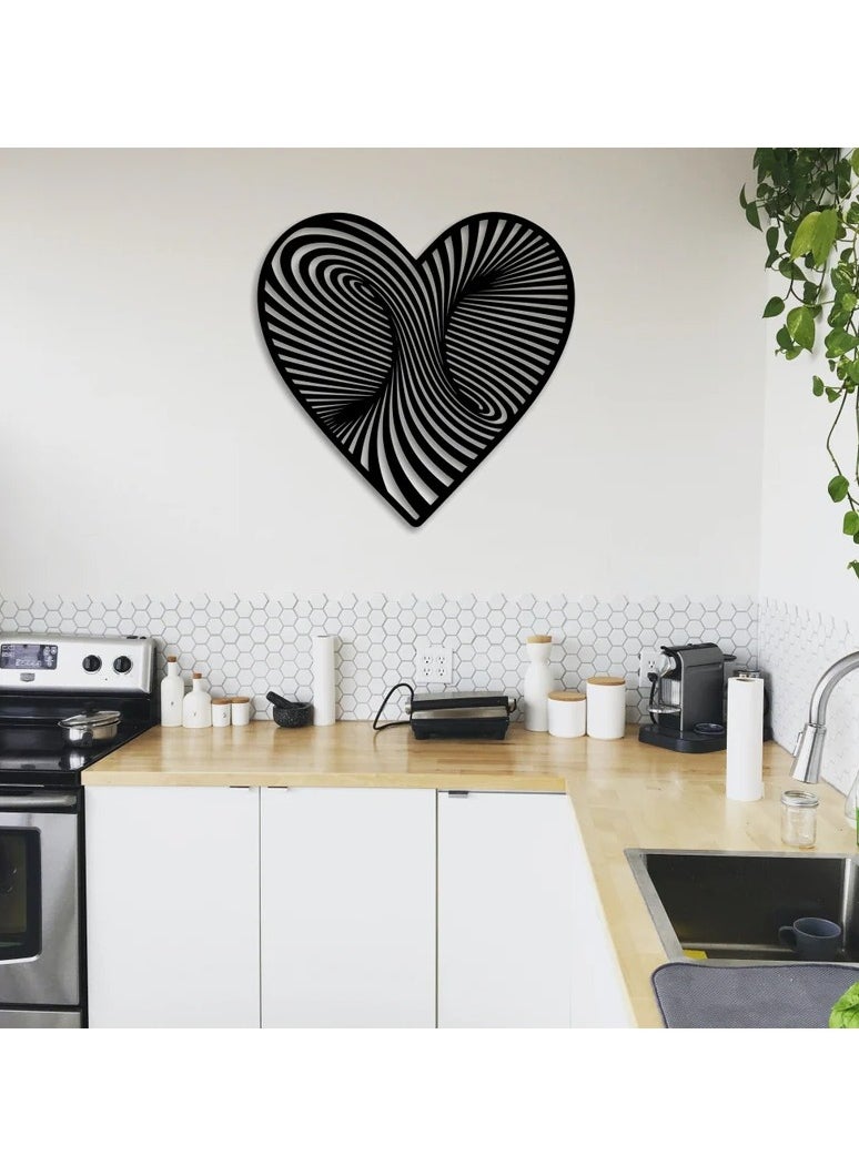 MIRFA Wooden Wall Art With Self Adhesive Base - Black (3D Illusion - Heart)  - Image 2