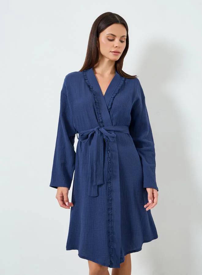 ستايلي COTTON GAUZE RUFFLE EDGE ROBE - KNEE