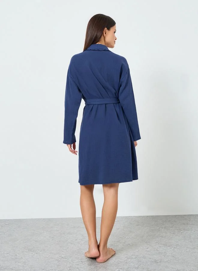 Styli  COTTON GAUZE RUFFLE EDGE ROBE - KNEE for Women | Best Price UAE
