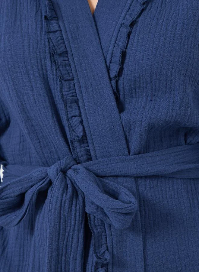 Styli  COTTON GAUZE RUFFLE EDGE ROBE - KNEE for Women | Best Price UAE