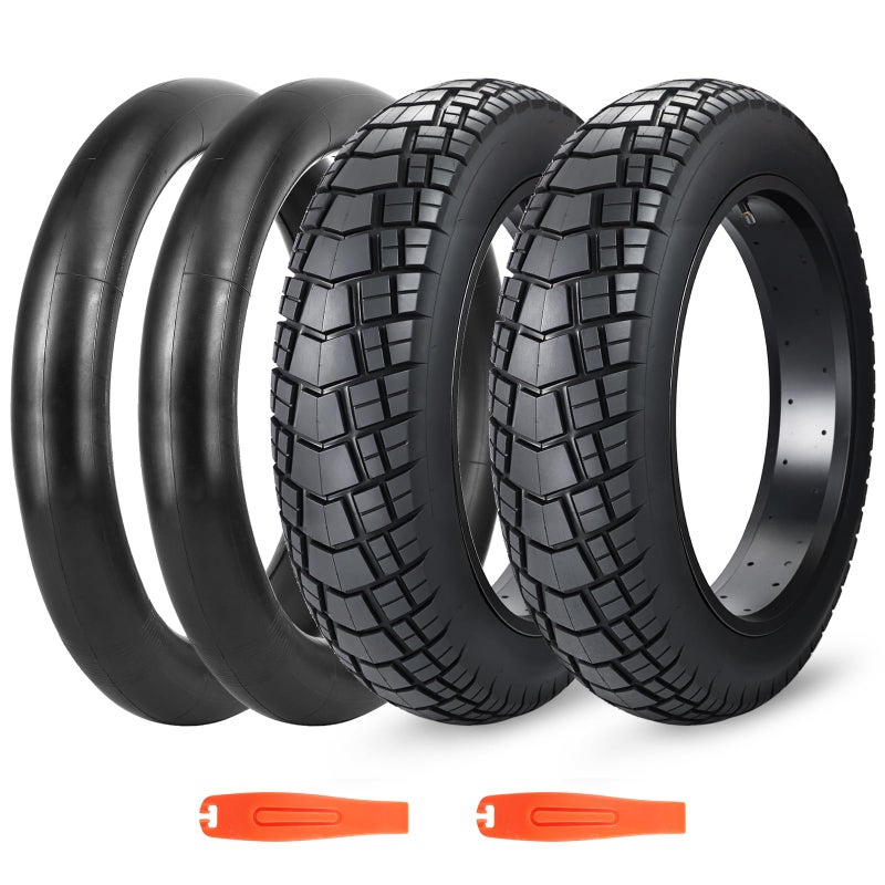 BALINGE 2 Pack with Tube 20 x 4.0 Fat Tire for Ebike, Mountain Bike, Tricycle, Ideal for Snow, Mud, Gravel Road, Heavy Duty Wear-Resistant All-Terrain Tire, Black, 2 Tires 2 Tubes 2 levers - Image 1