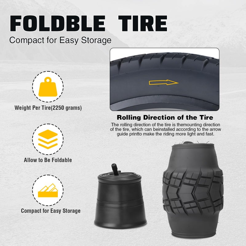 BALINGE 2 Pack with Tube 20 x 4.0 Fat Tire for Ebike, Mountain Bike, Tricycle, Ideal for Snow, Mud, Gravel Road, Heavy Duty Wear-Resistant All-Terrain Tire, Black, 2 Tires 2 Tubes 2 levers - Image 4