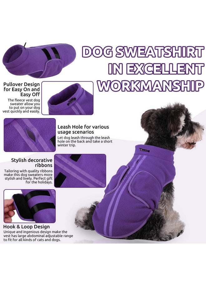 Queenmore Small Dog Sweaters, Soft Fleece Vest Pullover Dog Jacket with Leash Hole, Warm Winter Dog Clothes Cold Weather Doggy Dachshund Sweater for Small Dogs Cats Boy or Girl (Lavender, S) - Image 3