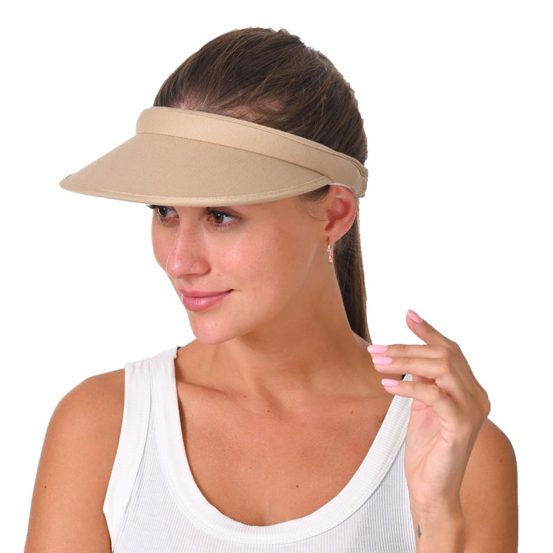 Kejea Women Visors Hat Adjustable Tennis Khaki Wide Brim Summer Sun Hats Running Football Outdoors Party Sports Caps (US, Numeric, 6 3/4, 7 1/2, Khaki) - Image 1