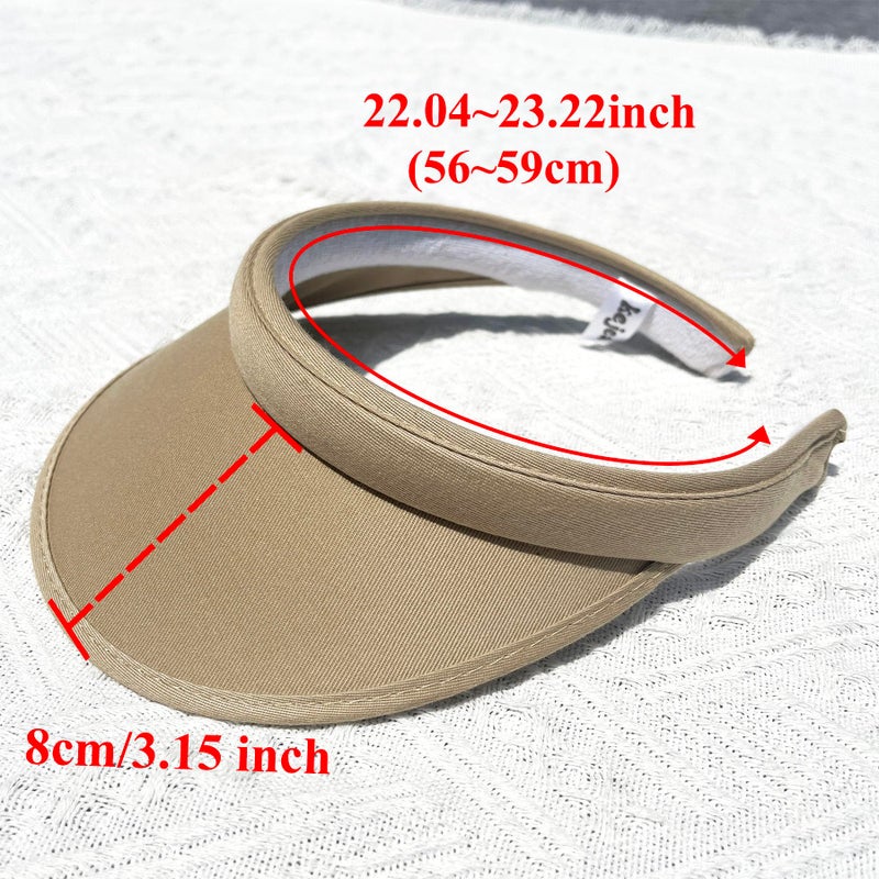 Kejea Women Visors Hat Adjustable Tennis Khaki Wide Brim Summer Sun Hats Running Football Outdoors Party Sports Caps (US, Numeric, 6 3/4, 7 1/2, Khaki) - Image 2