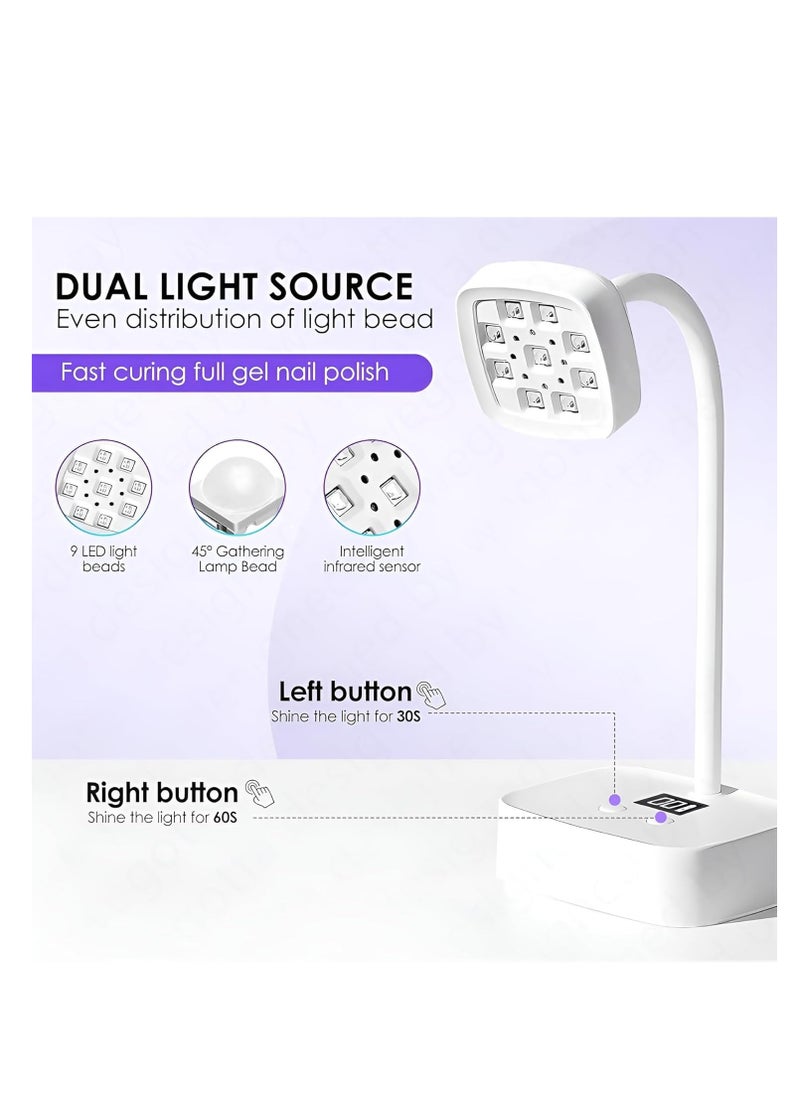 Plan A - UV LED Nail Lamp - 27W Portable Nail Dryer with 9 LED Bulbs, Rechargeable Nail Dryer with Smart Sensor and Digital Display, Perfect for Home Salon with Timers for Gel and Acrylic Nails - Image 1