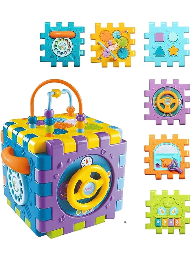 vesus & Toddler Learning Educational Montessori Travel Toy Shape Sorting Box 7in1 - Activity Cube 6-12-24 months Musical & Sensory Soft Suction Toys - Baby Birthday Gifts for Girls & Boys - Image 1