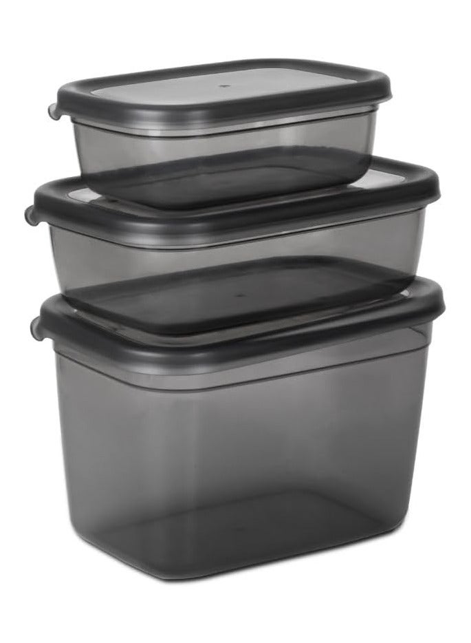 Titiz 3 Pieces Airtight Plastic Food Storage Containers Set Rectangular Small Storage Boxes Microwave Freezer And Dishwasher Safe Bpa Free 670Ml 1200Ml 2300Ml -Transparent Grey - Image 1