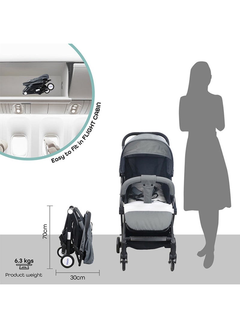 Moon Compact Stroller – Fold, Cabin-Approved, Air Travel Friendly, Lightweight, Easy Carry, for 0–3Y (0–18kg) – Mid Grey - Image 5