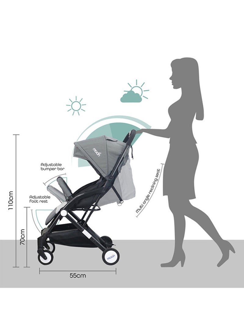 Moon Compact Stroller – Fold, Cabin-Approved, Air Travel Friendly, Lightweight, Easy Carry, for 0–3Y (0–18kg) – Mid Grey - Image 4
