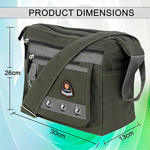 TULMAN Canvas Sling Cross Body Travel Bag, College Messenger One Side Shoulder Bag, Multi Pocket Sling Bag for Men & Women - 30 x 13 x 26 CM - Olive Green - Image 2