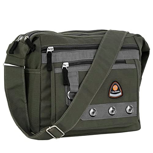 TULMAN Canvas Sling Cross Body Travel Bag, College Messenger One Side Shoulder Bag, Multi Pocket Sling Bag for Men & Women - 30 x 13 x 26 CM - Olive Green - Image 1