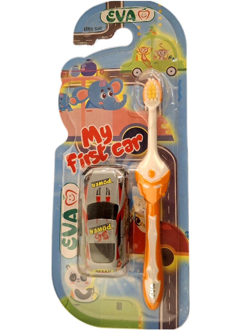 Eva Toothbrush With A Kid's Car Toy - Orange 
