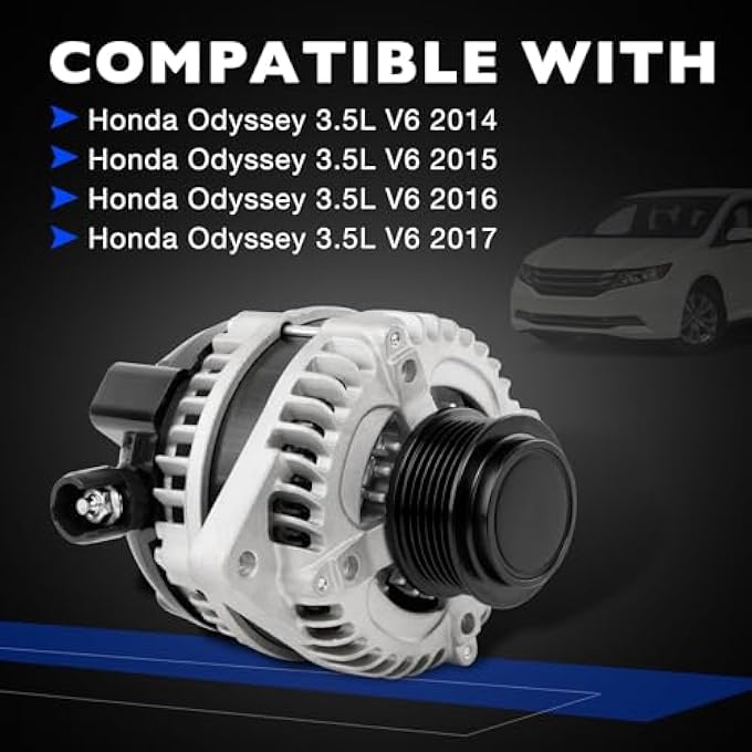 Misakomo 31100-RV0-A11 Alternator Compatible with Honda Odyssey 3.5L V6 2014 2015 2016 2017, Replaces 31100-RV0-A12 31100-RV0-A11RM 104211-8520 11775 11775N, 12V 130A 6-Groove - Image 2