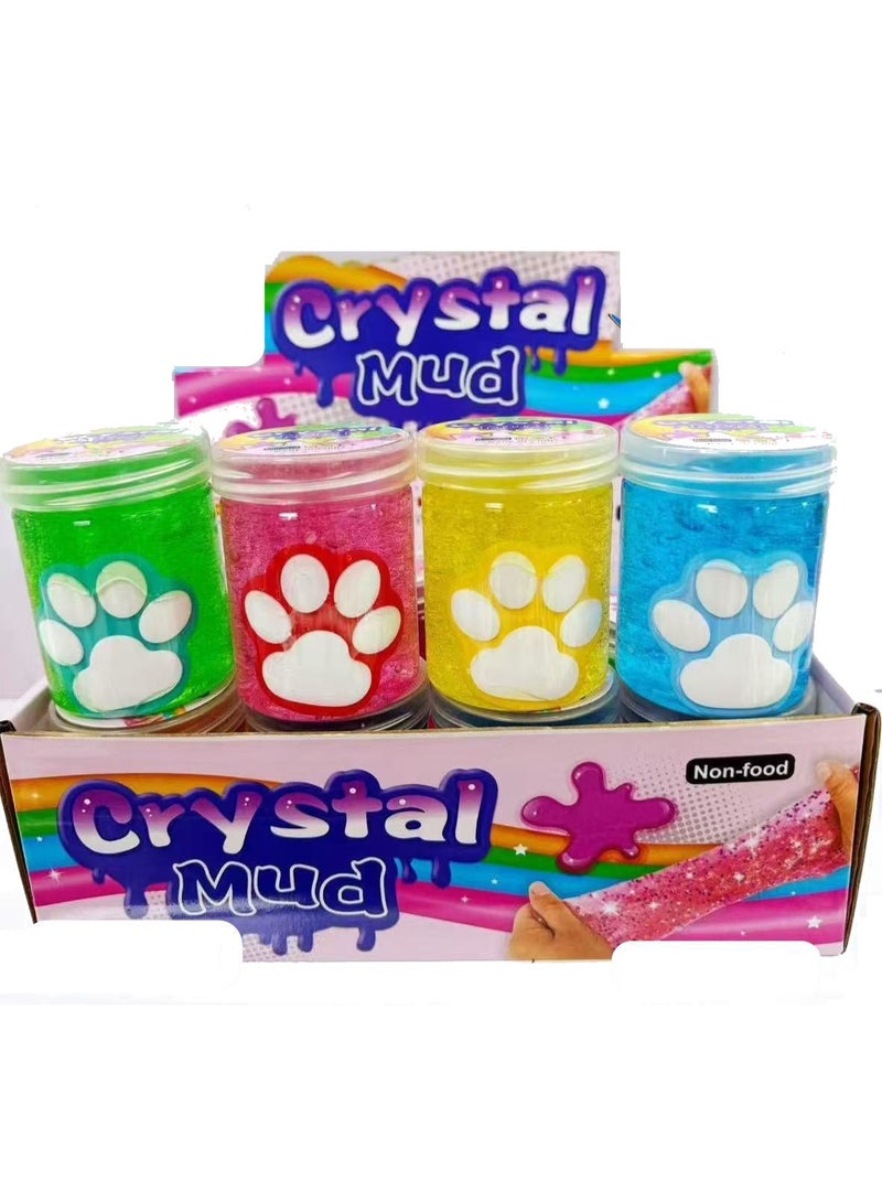 Crystal Galaxy Color Crystal Slime with Dog Paw Mold – 4-Piece Fluffy Slime Set for Stress Relief, Ideal for Kids and Adults - Image 1