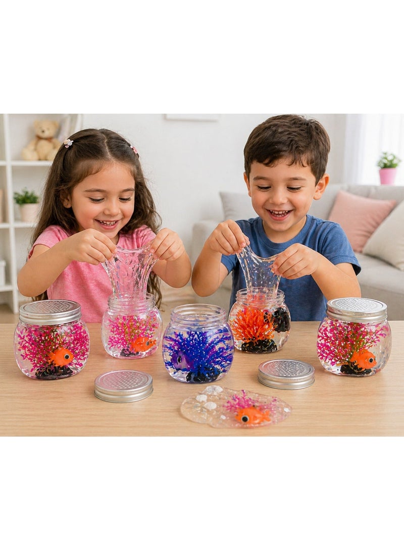 STORE 7 Clear Aquarium Slime for Kids – Fish Tank Slime with Fish and Aquatic Plant Decorations – A Fun and Flexible Sensory Toy to Relieve Stress and Develop Creativity – Clear Slime Box with an Attractive Aquarium Design (4 Pieces) - Image 2