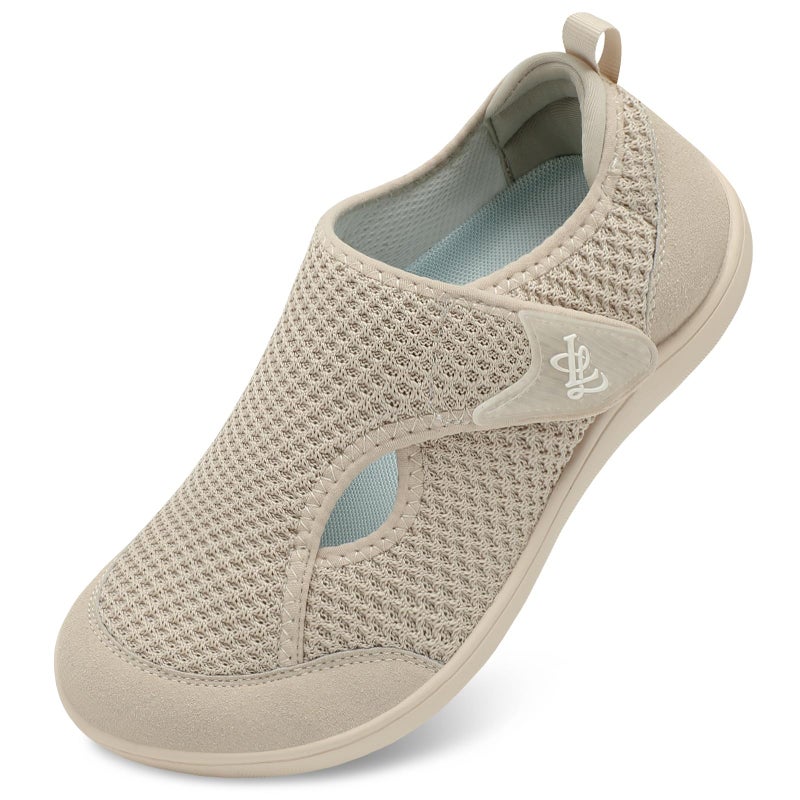 LeIsfIt Womens Wide Barefoot Walking Shoes Adjustable Diabetic Shoes for Arthritis Edema Swollen Feet Zero Drop Sole Taupe Size 7.5 - Image 1