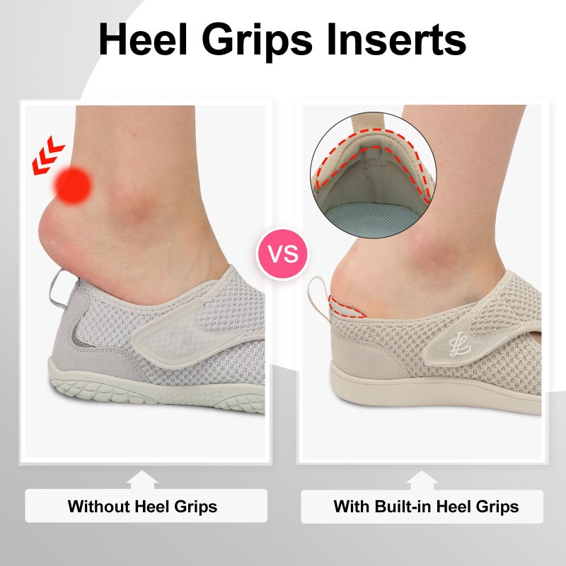 LeIsfIt Womens Wide Barefoot Walking Shoes Adjustable Diabetic Shoes for Arthritis Edema Swollen Feet Zero Drop Sole Taupe Size 7.5 - Image 4