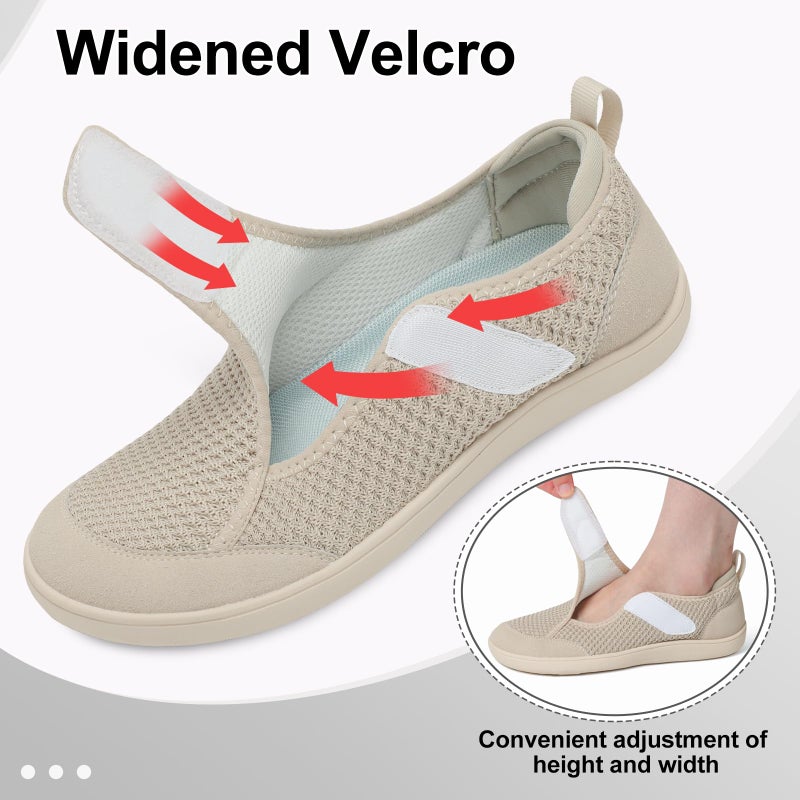 LeIsfIt Womens Wide Barefoot Walking Shoes Adjustable Diabetic Shoes for Arthritis Edema Swollen Feet Zero Drop Sole Taupe Size 7.5 - Image 5