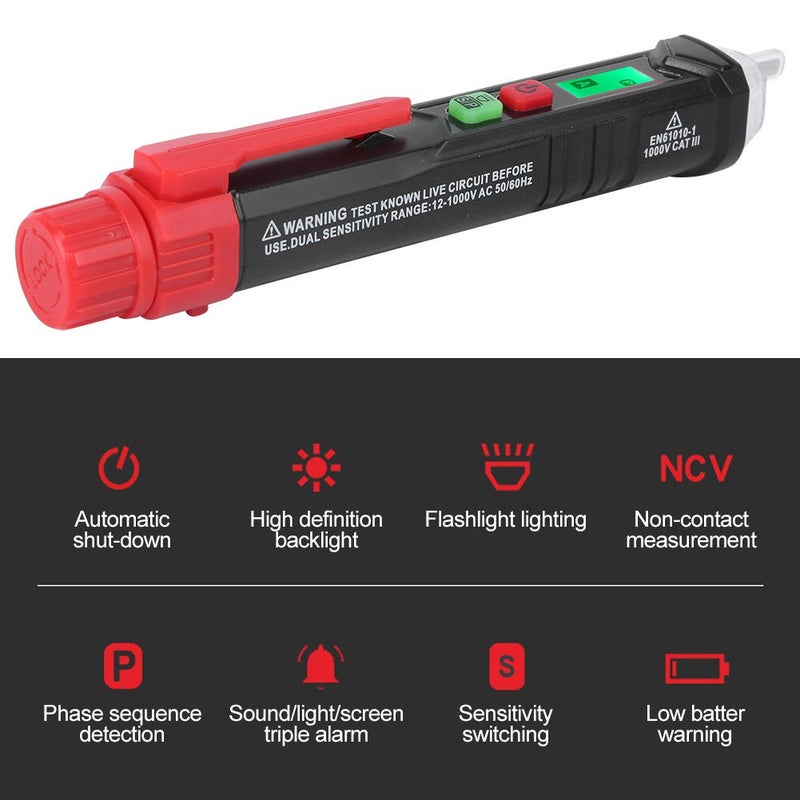 قلم اختبار الجهد بدون تلامس ABS مؤشر دوران ثلاثي الطور مع مصباح يدوي - Image 3