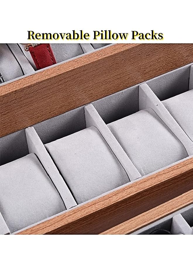 IAF Organizer,Watch Tray Wooden Watch Jewelry Tray Organizer Watch Show Box Watch Storage Tray Velvet Bracelet Watch Show Tray Watch Holder,Gifts for Men Women Girls (24 Slots) - Image 3