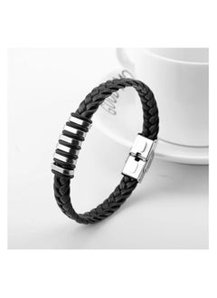 MARIO DRAFTS Men's Braided Leather Bracelet, Black Stainless Steel Clasp, Woven Design  - Image 2