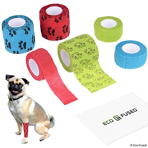 ECO-FUSED Self Adhering Bandage - Injury Wrap Tape for Dogs - Pack of 6 - Supports Muscles and Joints - Does not Stick to Hair - Elastic, Water Repellent, Breathable - Relieves Stress (for Dogs) - Image 1